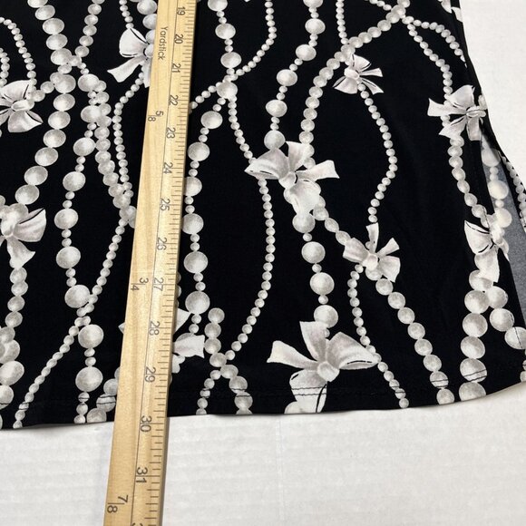 Maggie‎ Barnes Top Womens 3X Black Liquid Knit Pearls Bows Print Button Down - Picture 5 of 6